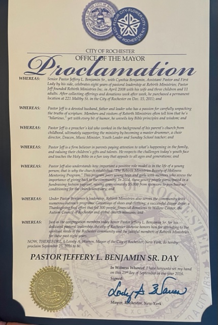 Pastor Jeff Benjamin Day Proclamation!